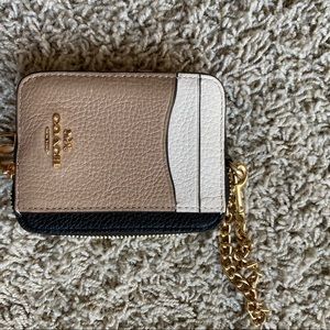 Coach Tricolor Leather Card Case with Gold Chain